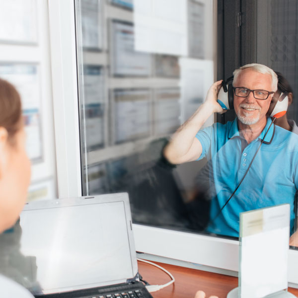 man getting hearing test